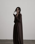 DOINDULGE Draped Knit Maxi Dress with Cowl Neck and Natural Button Detail