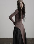 DOINDULGE Asymmetric Long Sleeve Top with Draped Hem