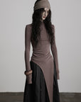 DOINDULGE Asymmetric Long Sleeve Top with Draped Hem
