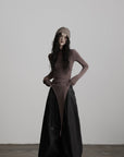 DOINDULGE Asymmetric Long Sleeve Top with Draped Hem