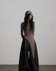 DOINDULGE Asymmetric Long Sleeve Top with Draped Hem