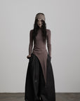 DOINDULGE Asymmetric Long Sleeve Top with Draped Hem