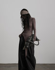DOINDULGE Asymmetric Long Sleeve Top with Draped Hem