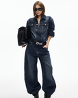 IAMXIAA Dark Wash Denim Jumpsuit Vintage Utility Style