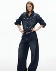 IAMXIAA Dark Wash Denim Jumpsuit Vintage Utility Style