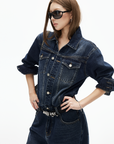 IAMXIAA Dark Wash Denim Jumpsuit Vintage Utility Style