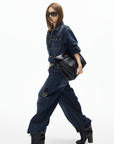 IAMXIAA Dark Wash Denim Jumpsuit Vintage Utility Style