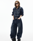 IAMXIAA Dark Wash Denim Jumpsuit Vintage Utility Style