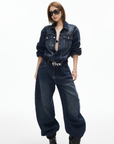 IAMXIAA Dark Wash Denim Jumpsuit Vintage Utility Style