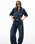 IAMXIAA Dark Wash Denim Jumpsuit Vintage Utility Style