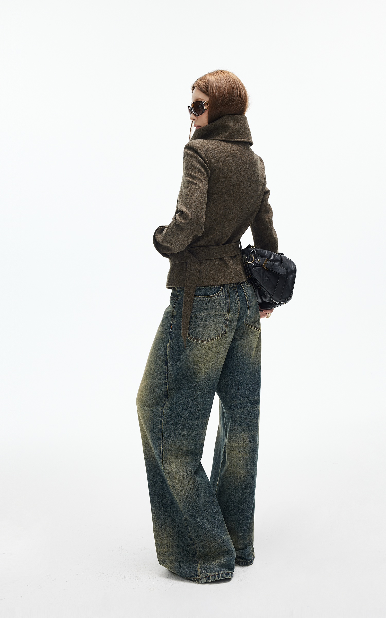 IAMXIAA Wool-Like High Neck Belted Double-Breasted Jacket