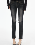 IAMXIAA Vintage Washed Skinny Jeans with Raw Hem and Contrast Stitch
