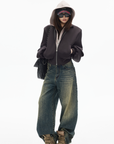 IAMXIAA Jean en denim à jambe large effet vintage