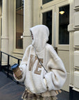 WARDEN EDGE Oversized Wool-like Fleece Hoodie with WE Letter Patch