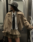 WARDEN EDGE Cropped Wool-Like Coat with Double Breasted Design and Structured Lapel