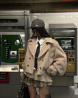 WARDEN EDGE Cropped Wool-Like Coat with Double Breasted Design and Structured Lapel