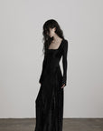 DOINDULGE Wool Velvet Long Dress with Corset Waist