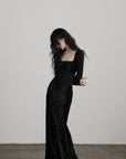 DOINDULGE Wool Velvet Long Dress with Corset Waist