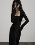 DOINDULGE Wool Velvet Long Dress with Corset Waist