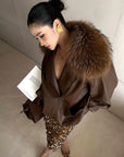 ROVENTE Detachable Fur Collar Leather Jacket