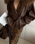 ROVENTE Detachable Fur Collar Leather Jacket