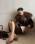 ROVENTE Detachable Fur Collar Leather Jacket