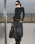 ROVENTE Backless Mesh Panel Long Sleeve Top