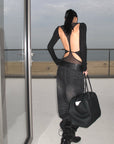ROVENTE Backless Mesh Panel Long Sleeve Top