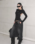 ROVENTE Backless Mesh Panel Long Sleeve Top