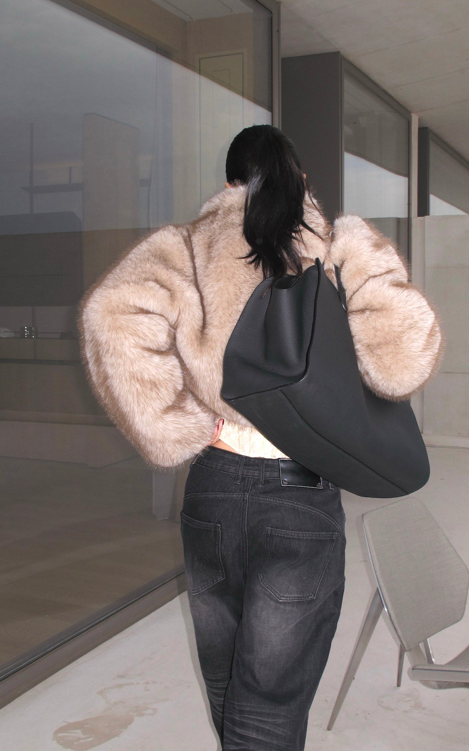 ROVENTE Washed Black Wide Leg Denim Pants
