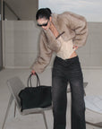 ROVENTE Washed Black Wide Leg Denim Pants
