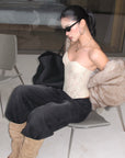 ROVENTE Washed Black Wide Leg Denim Pants