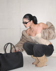 ROVENTE Washed Black Wide Leg Denim Pants