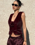 ROVENTE Faux Fur Vest with Detachable Flower