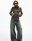 IAMXIAA Jean en denim à jambe large effet vintage