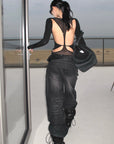 ROVENTE Backless Mesh Panel Long Sleeve Top