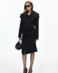 IAMXIAA Wool-Like High Neck Belted Double-Breasted Jacket