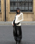 ROVENTE Washed Black Wide Leg Denim Pants
