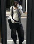 ROVENTE Washed Black Wide Leg Denim Pants