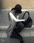 ROVENTE Washed Black Wide Leg Denim Pants