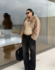 ROVENTE Washed Black Wide Leg Denim Pants