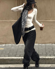 ROVENTE Washed Black Wide Leg Denim Pants