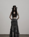 DOINDULGE Asymmetric Smocked Maxi Skirt