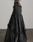 DOINDULGE Asymmetric Smocked Maxi Skirt