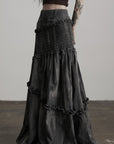 DOINDULGE Asymmetric Smocked Maxi Skirt