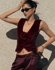 ROVENTE Faux Fur Vest with Detachable Flower