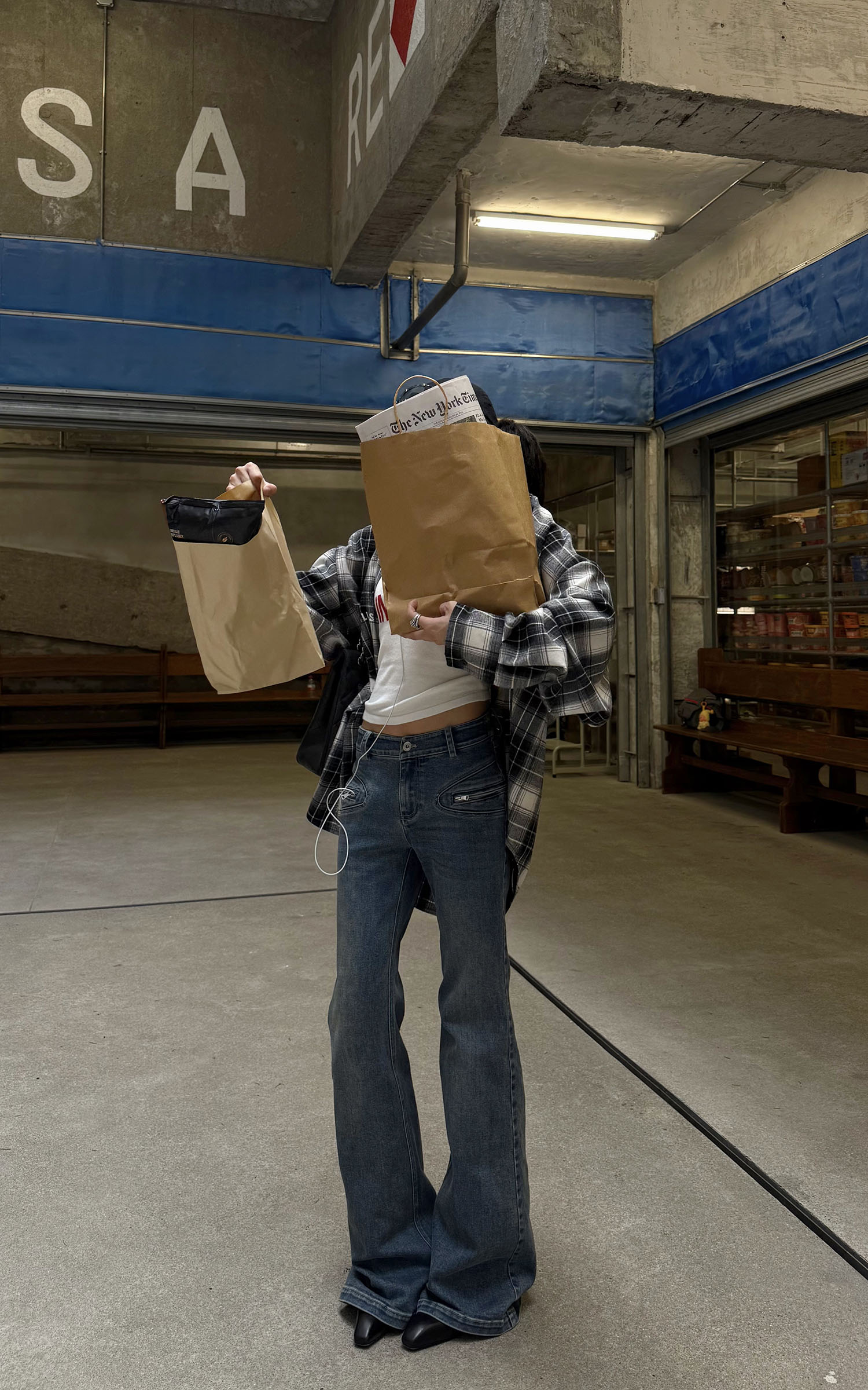 WARDEN EDGE Oversized Plaid Flannel Shirt with Graphic Print