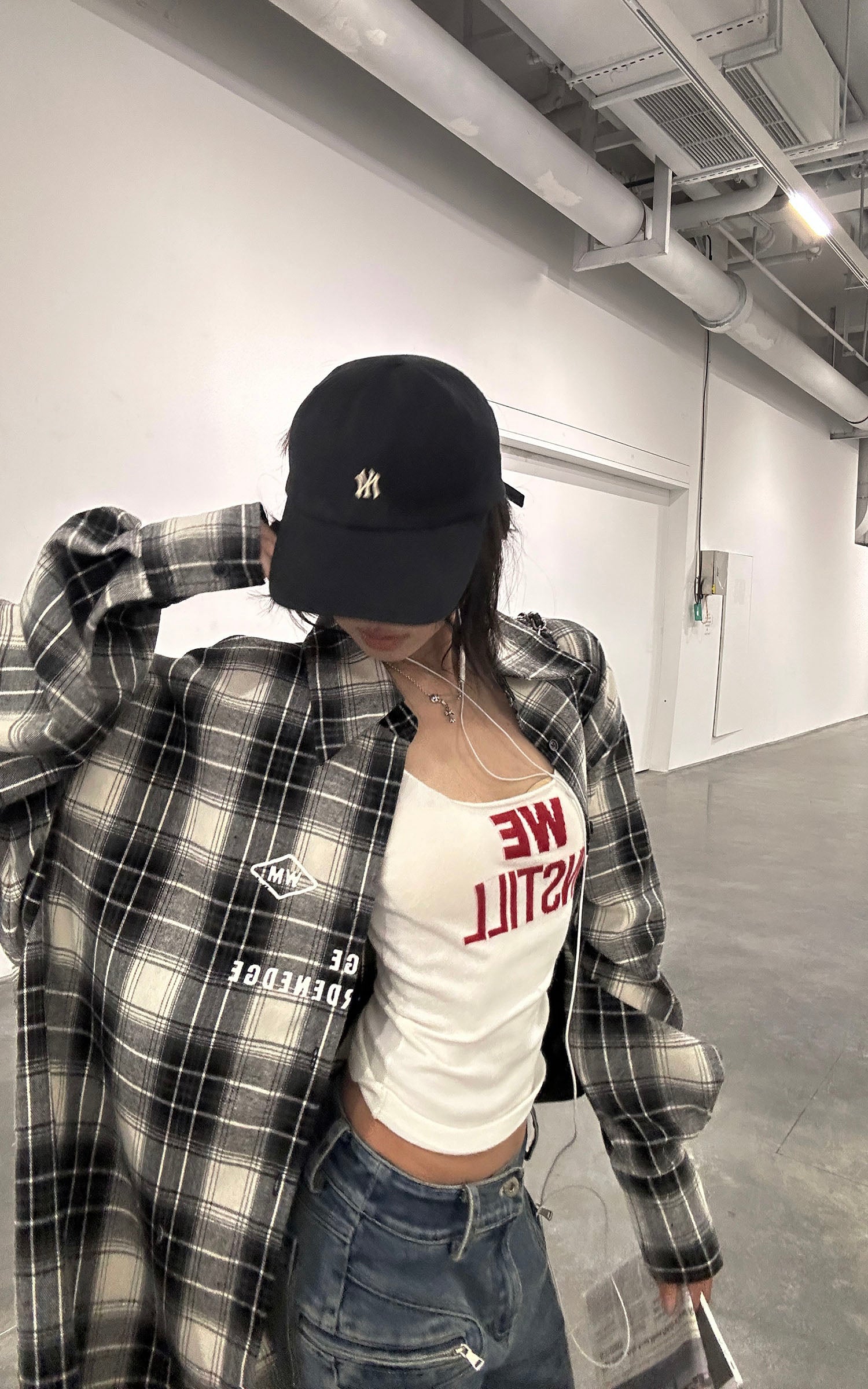 WARDEN EDGE Oversized Plaid Flannel Shirt with Graphic Print