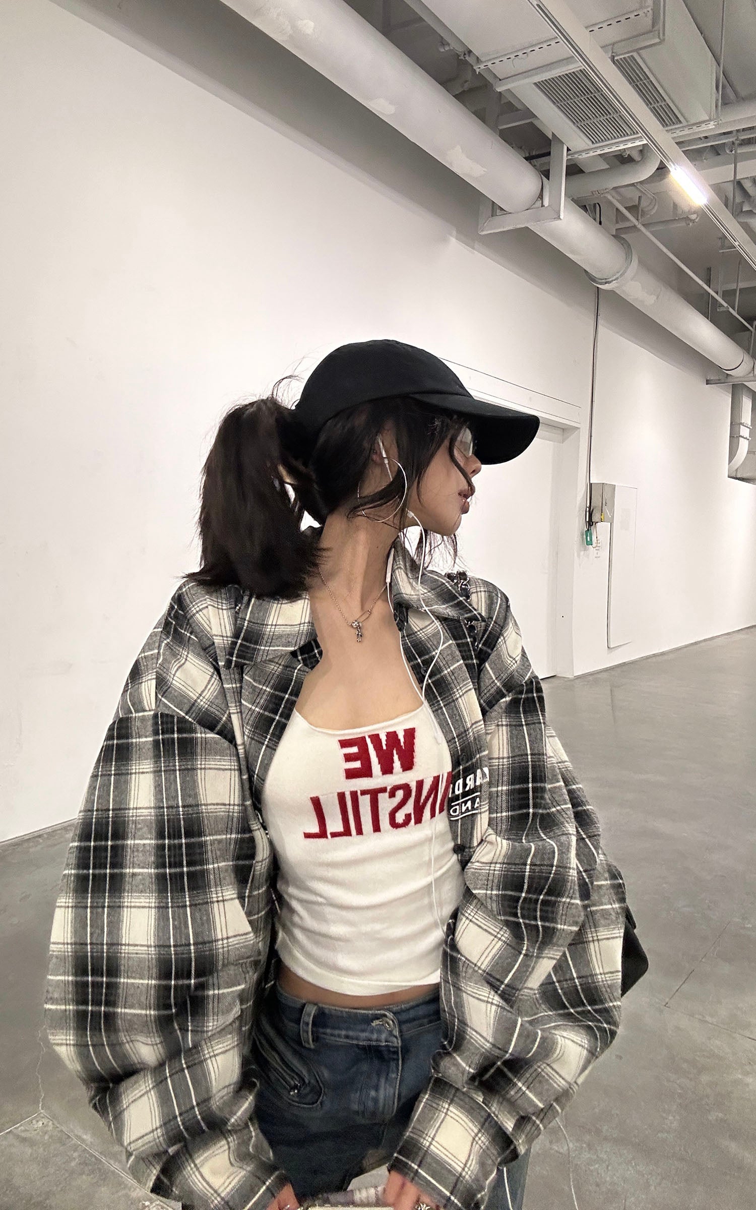 WARDEN EDGE Oversized Plaid Flannel Shirt with Graphic Print