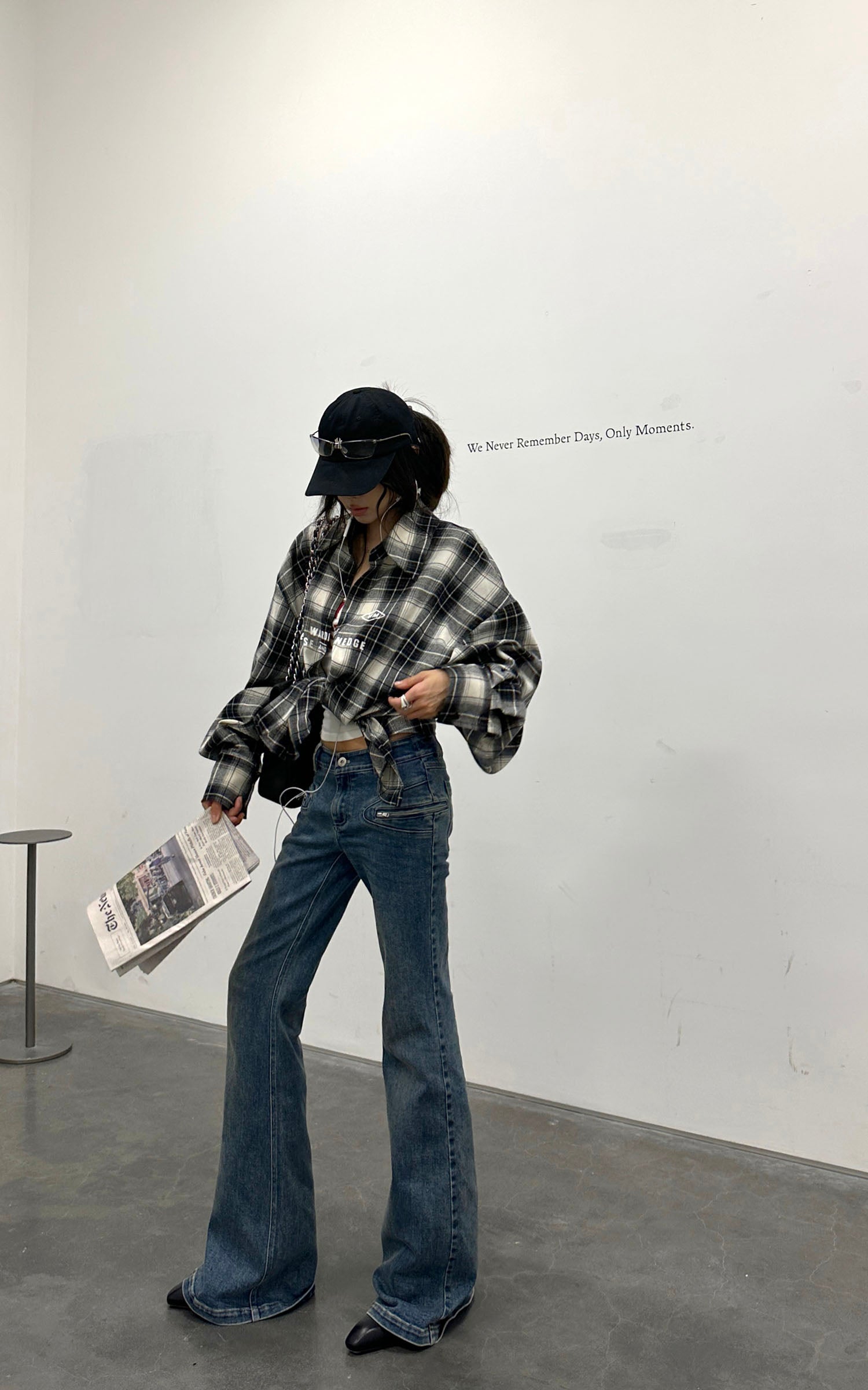 WARDEN EDGE Oversized Plaid Flannel Shirt with Graphic Print